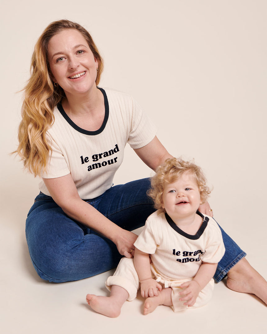 T-shirt côtelé en coton bio | Crème "le grand amour enfant crème"