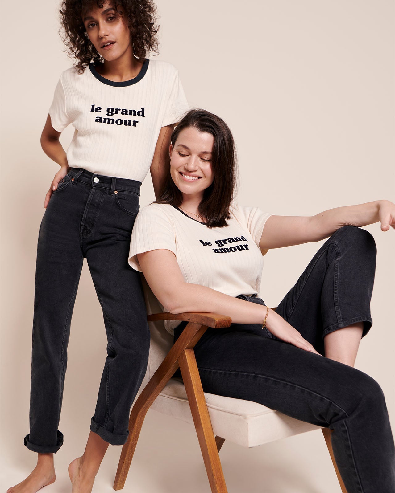 T-shirt côtelé en coton bio | Crème "le grand amour femme crème"