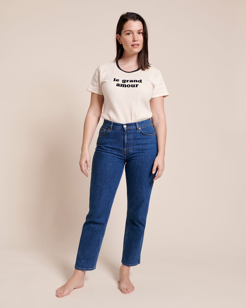 T-shirt côtelé en coton bio | Crème "le grand amour femme crème"