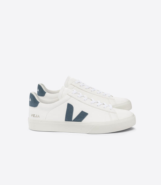 Baskets en cuir sans chrome et suède | blanc et bleu "campo chromefree leather white california"