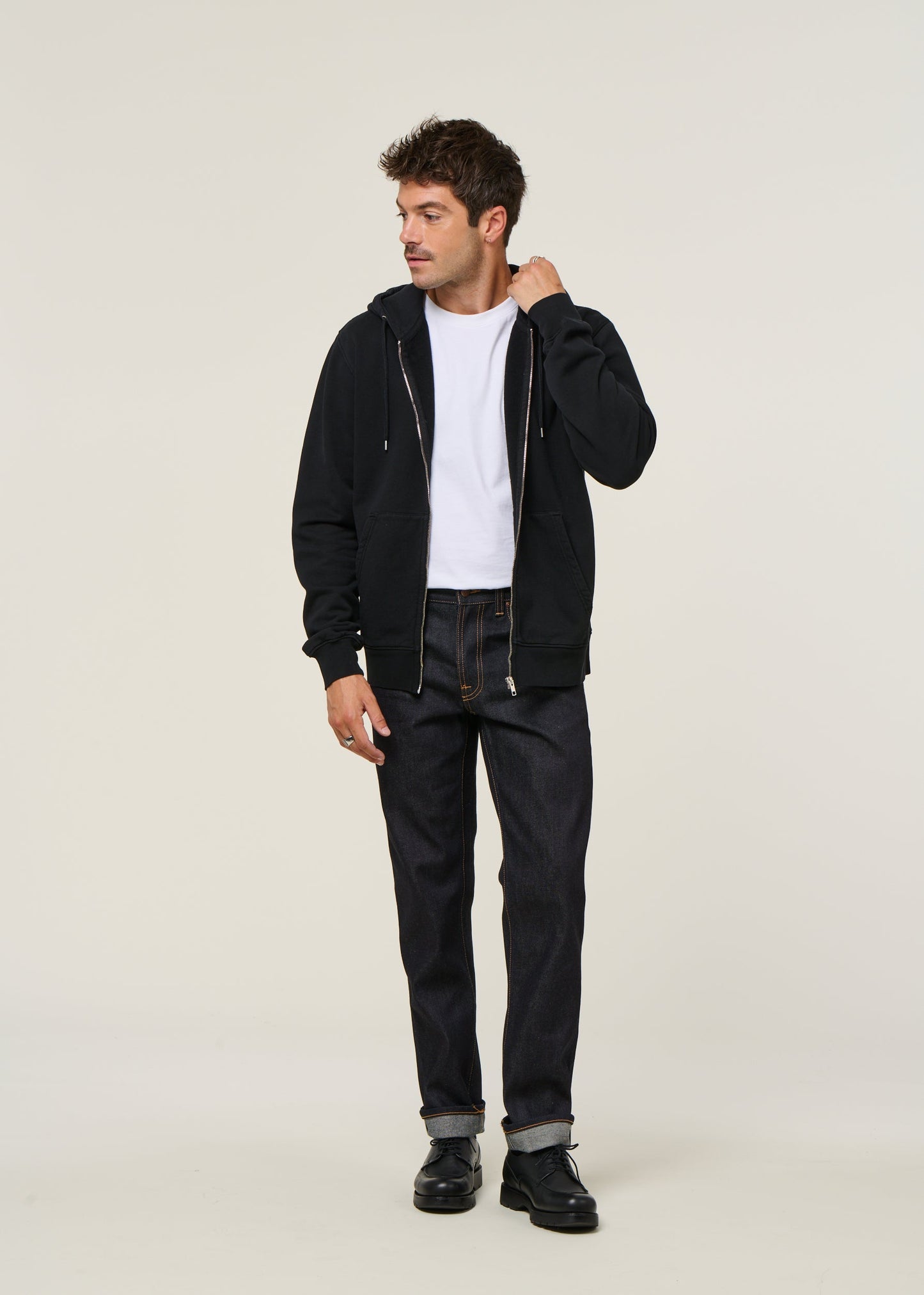 Sweat à capuche zippé en coton bio | noir 'Deep Black'