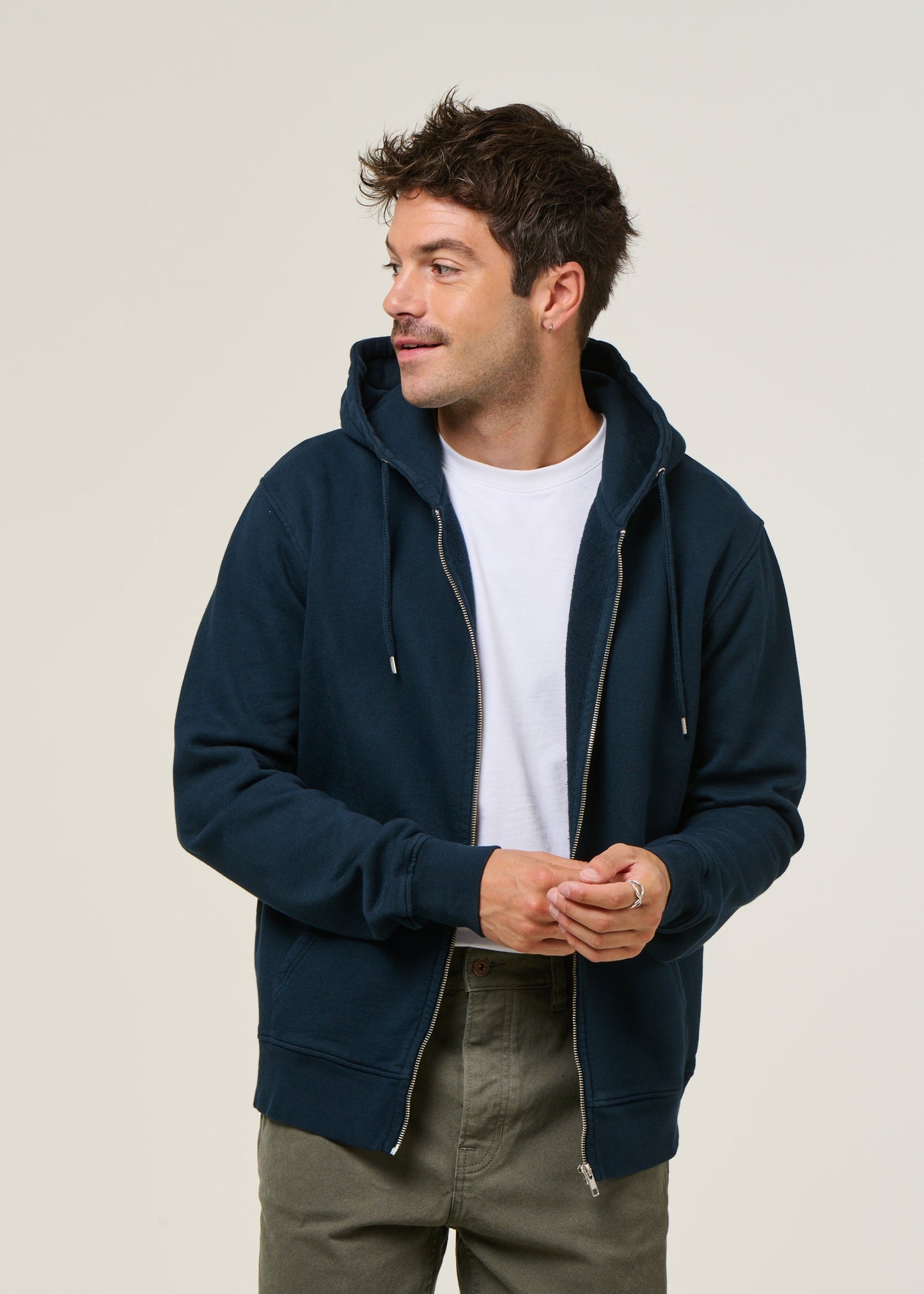 Sweat à capuche zippé en coton bio | marine "Navy Blue"