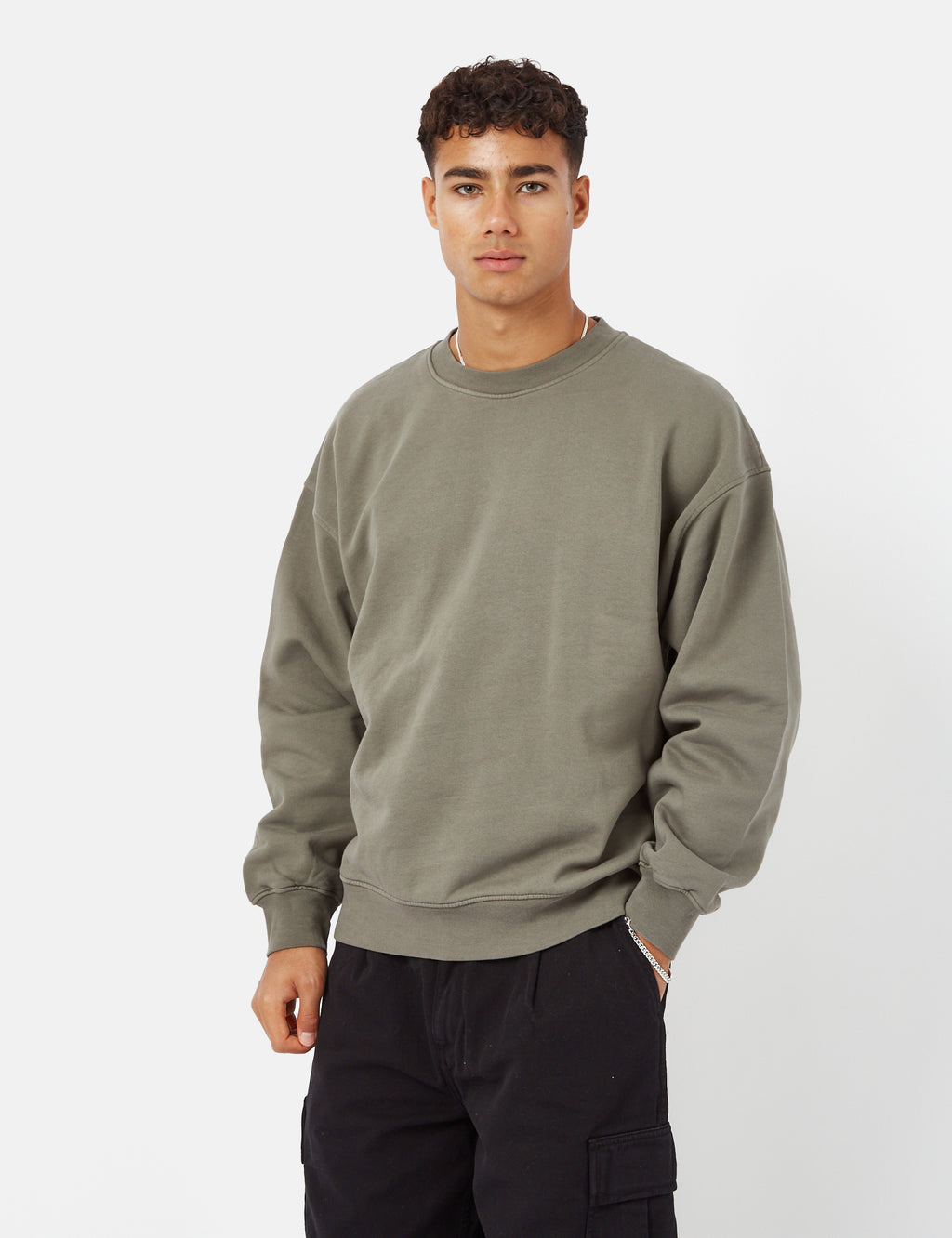 Sweat mixte oversize en coton bio | kaki "dusty olive"