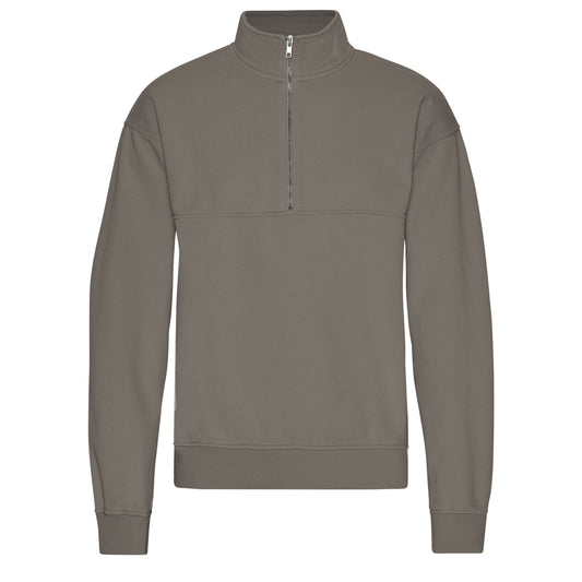 Sweat camionneur en coton bio | taupe "quarter zip - misty brown"