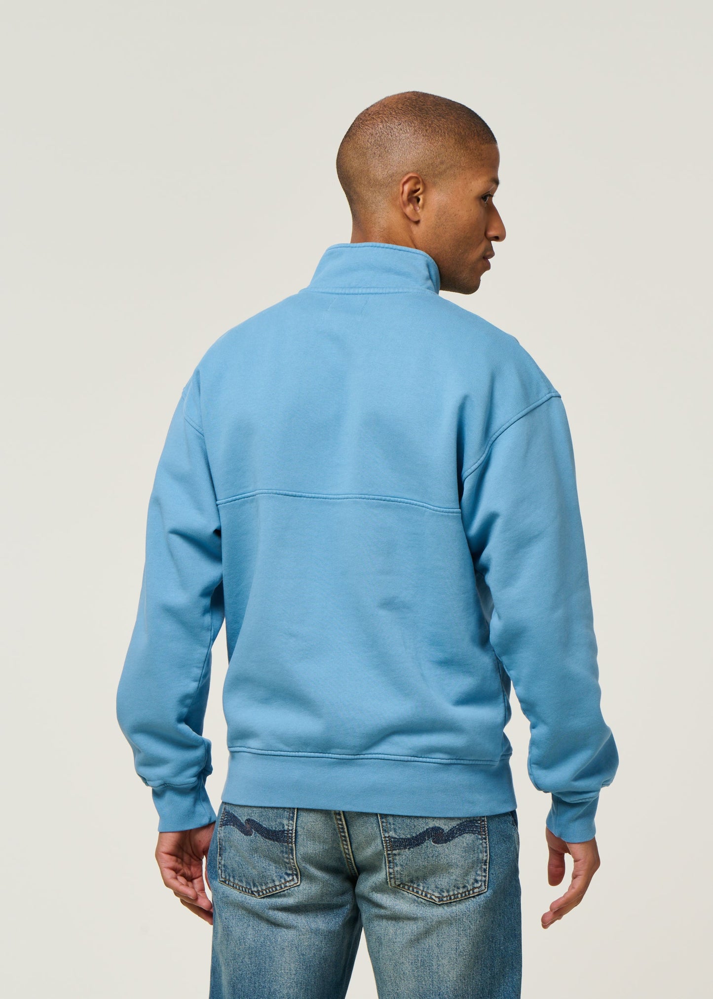 Sweat camionneur col zippé en coton bio | bleu "Seaside Blue"