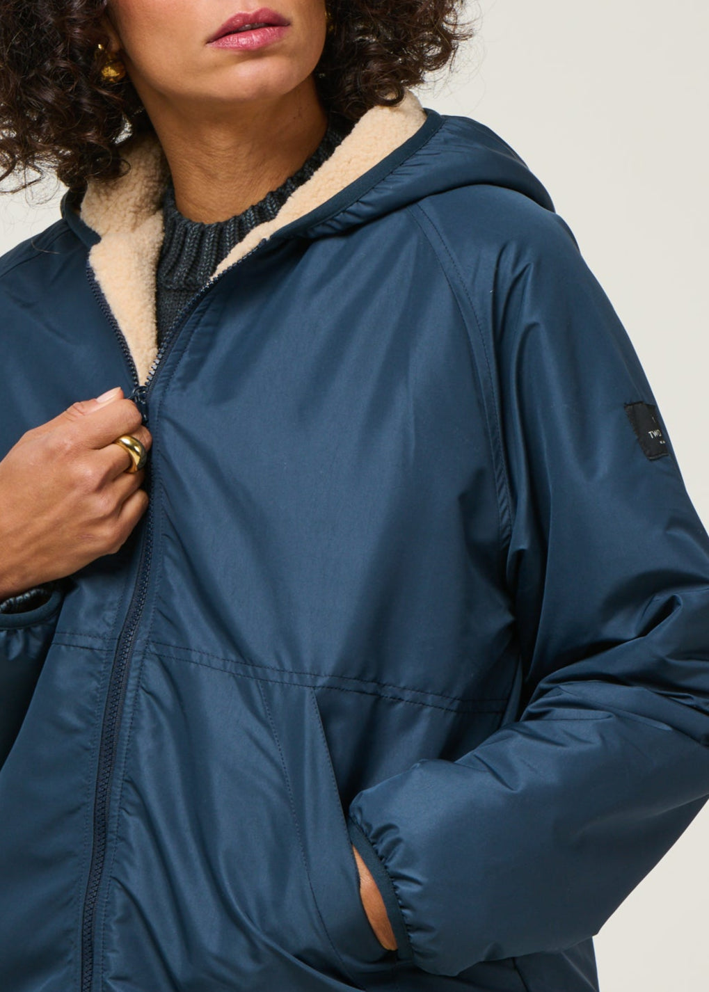 Manteau polaire réversible en matière recyclée | bleu/écru "crozier - blue orion"