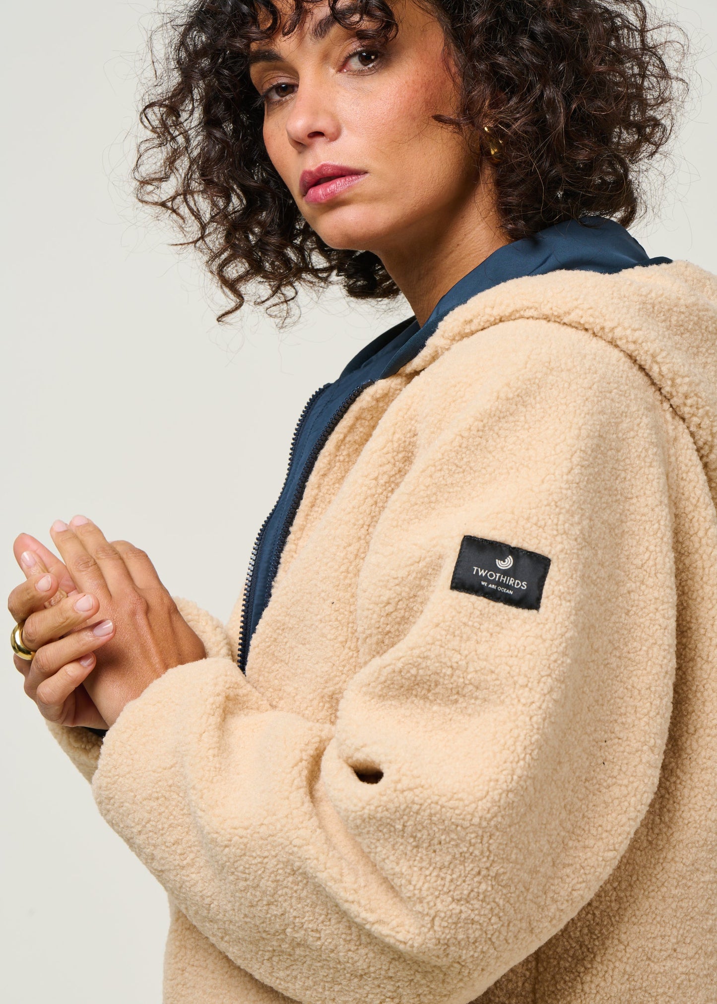 Manteau polaire réversible en matière recyclée | bleu/écru "crozier - blue orion"