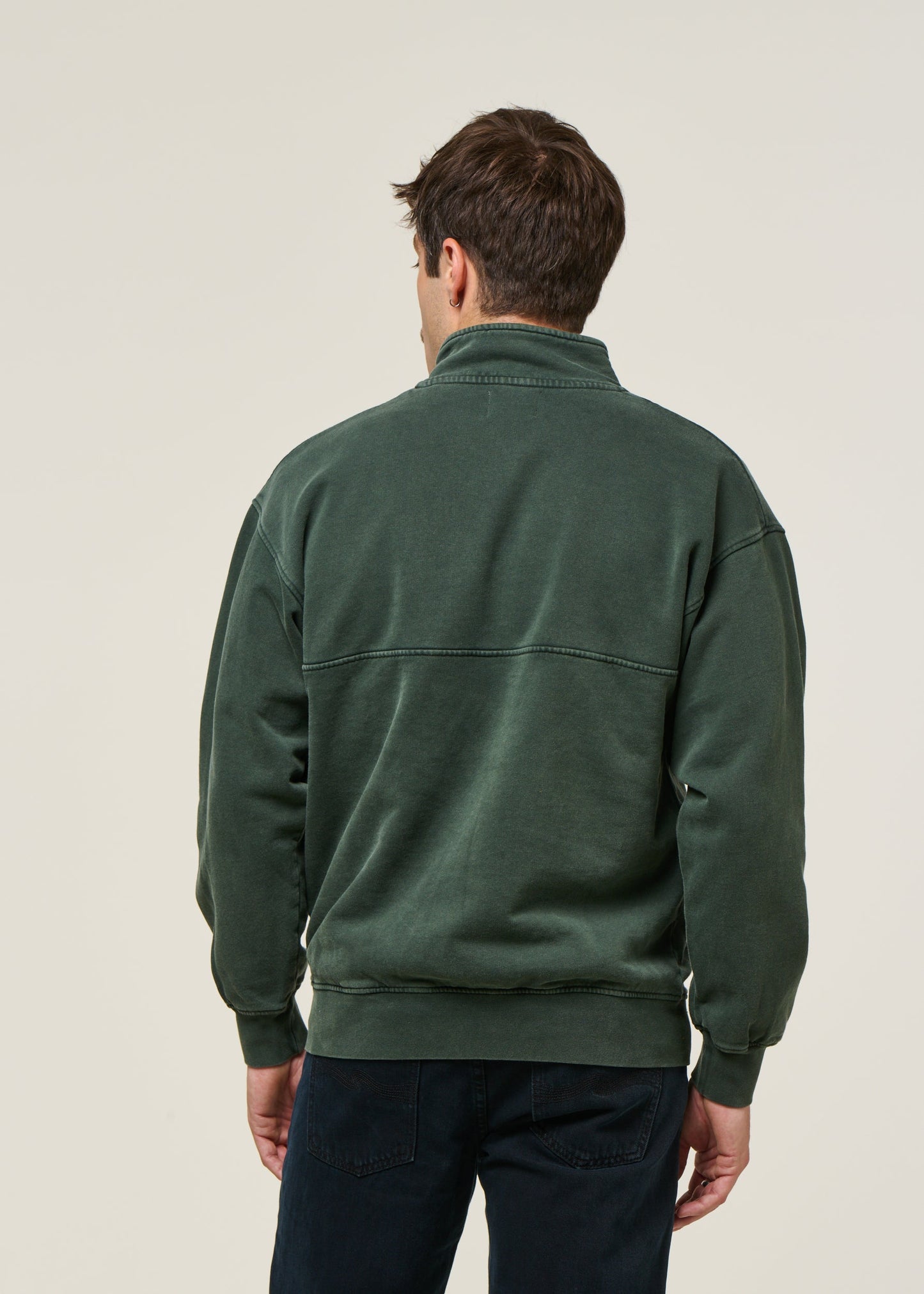 Sweat col zippé en coton biologique | vert "organic quarter zip - midnight forest"