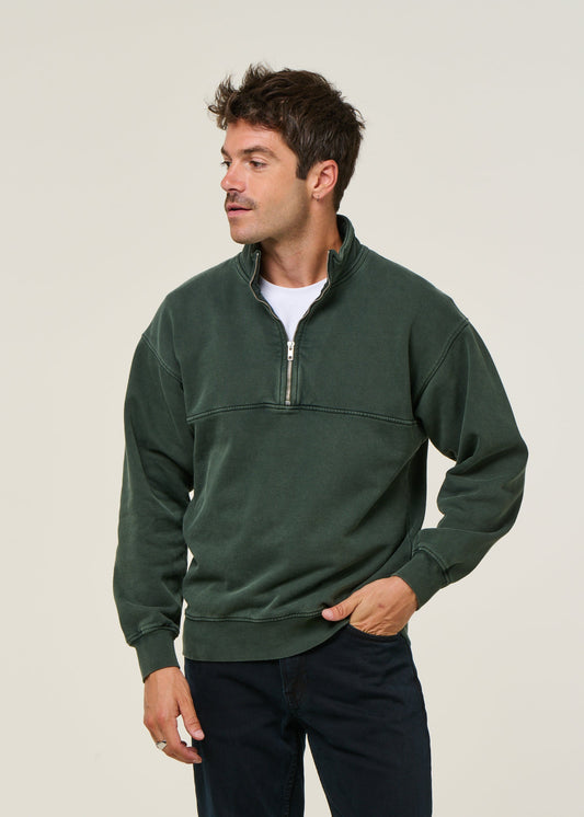 Sweat col zippé en coton biologique | vert "organic quarter zip - midnight forest"