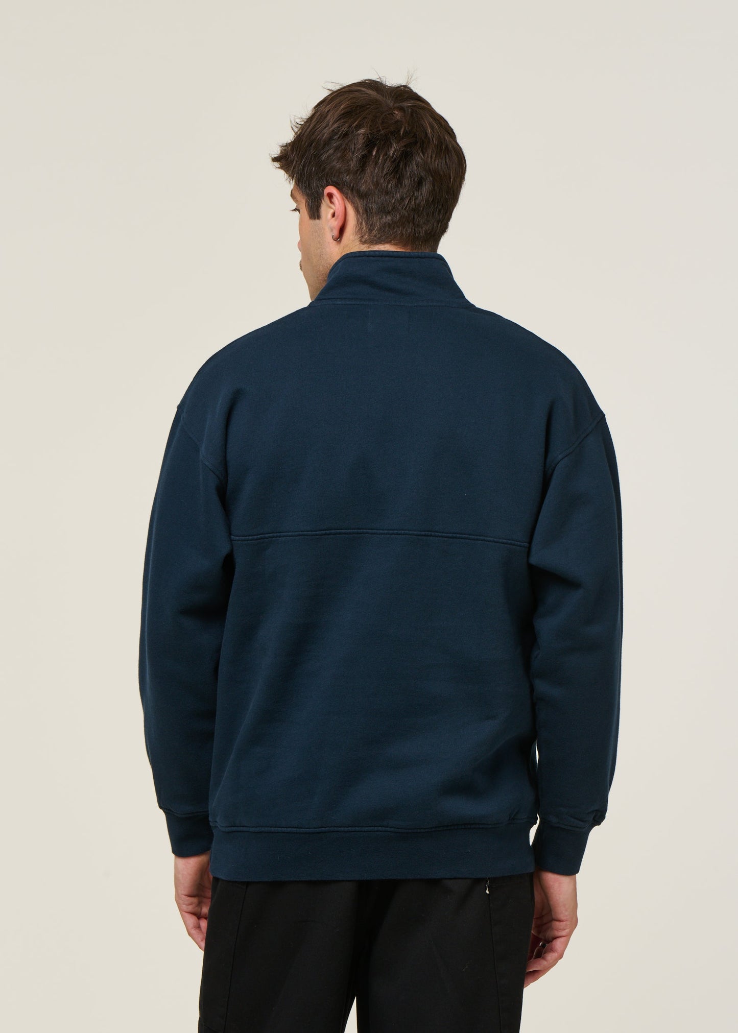 Sweat camionneur col zippé en coton bio | marine "Quarter Zip navy blue"
