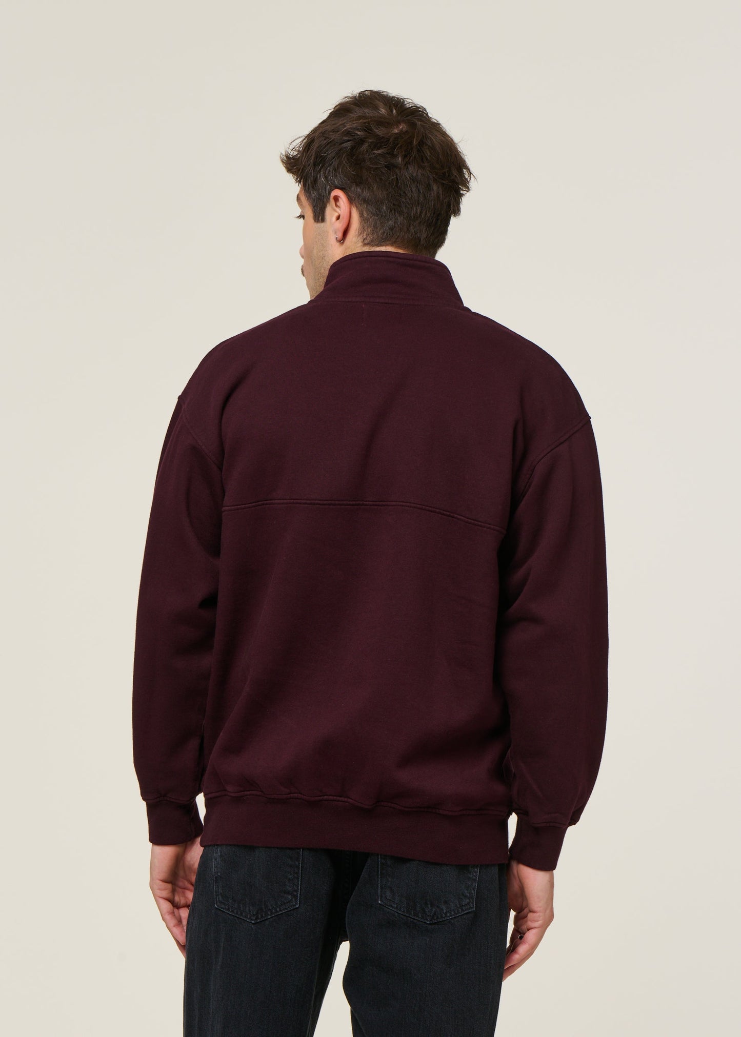 Sweat camionneur col zippé en coton bio | bordeaux "quarter zip oxblood red"