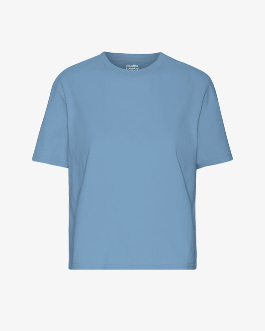 T-shirt court en coton bio | bleu "organic boxy crop tee - seaside blue"