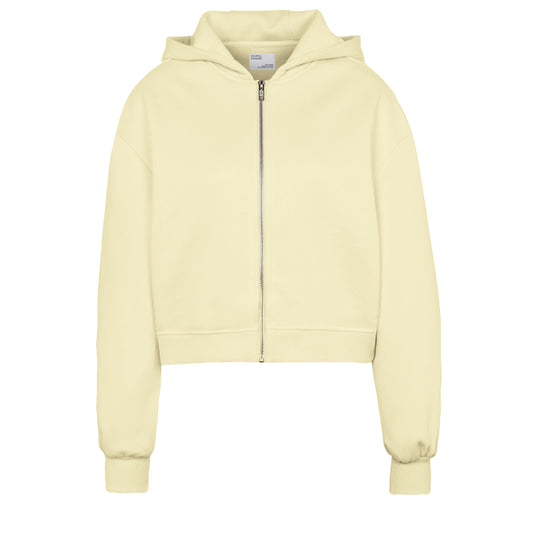 Sweat crop zippé en coton bio | organic crop zip hood - soft yellow