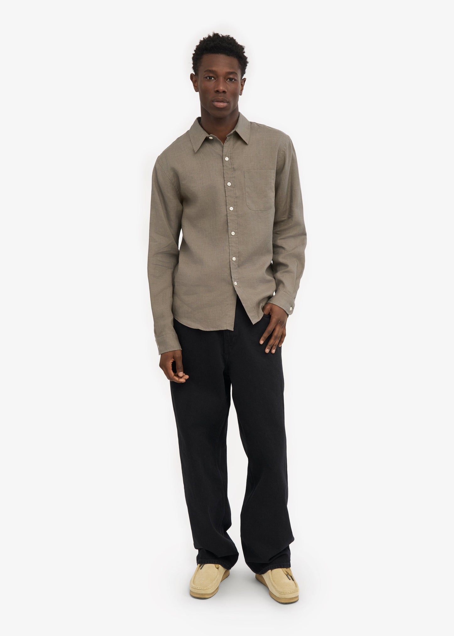 Chemise droite en lin bio | kaki "Organic linen shirt - dusty olive"