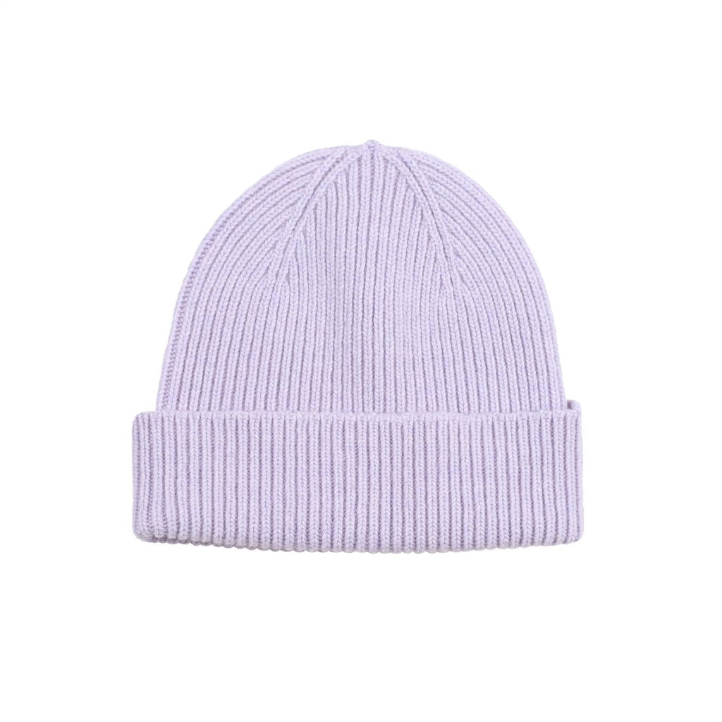 Bonnet lilas en laine mérinos recyclée - merino wool beanie soft lavender