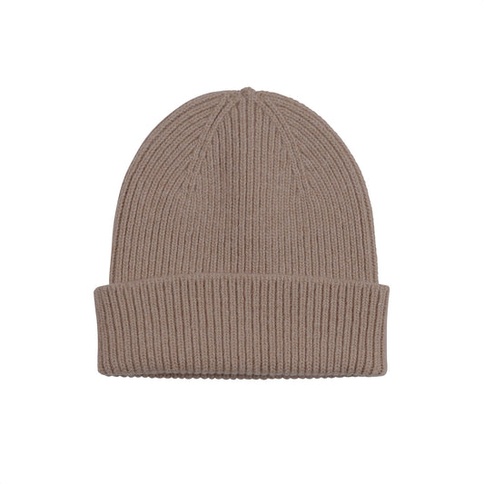 Bonnet marron en laine mérinos recyclée - merino wool beanie warm taupe