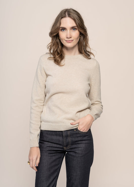 Pull en laine mérinos recyclée | écru "light merino wool crew - ivory white"