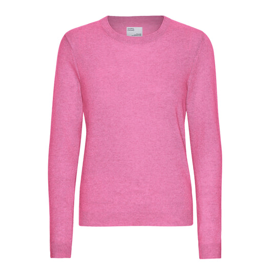 Pull en laine mérinos recyclée | rose "women light merino wool crew -bubblegum pink"