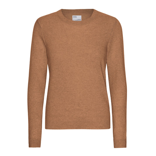 Pull en laine mérinos recyclée | camel "women light merino wool crew - sahara camel"