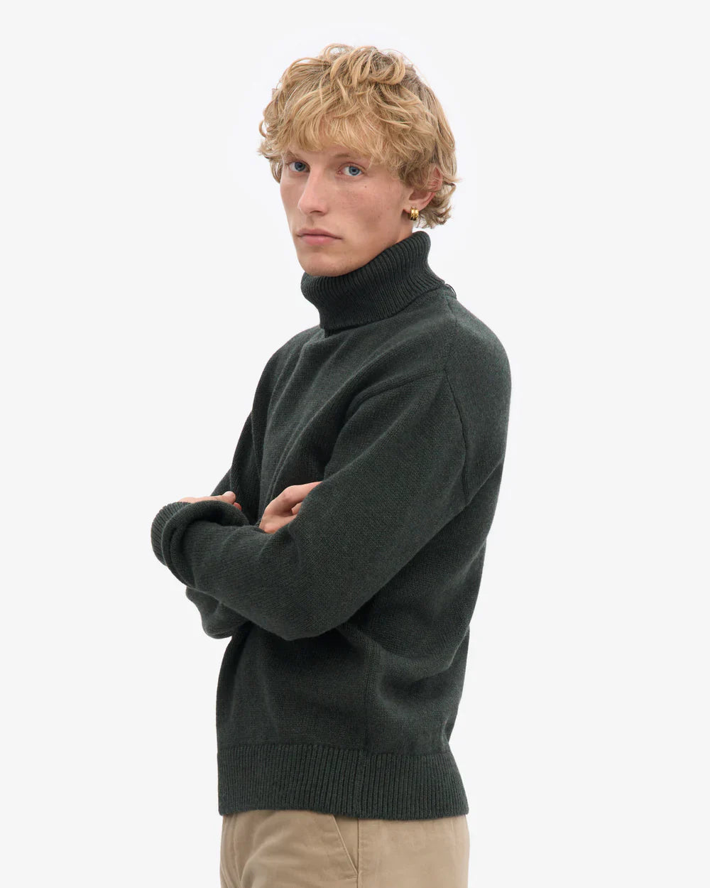 Pull col roulé en laine mérinos recyclée | vert "hunter green"