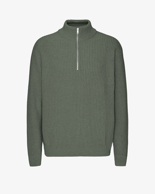 Pull col zippé en laine mérinos recyclée | kaki "merino quarter zip - dusty olive"