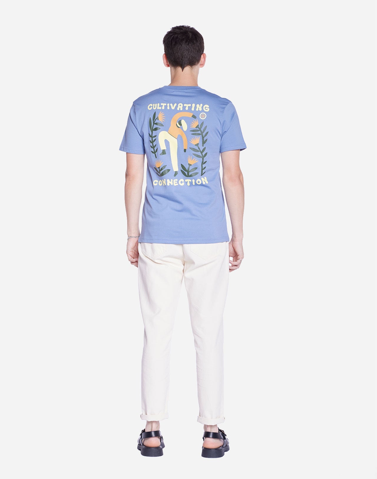T-shirt brodé et sérigraphié en coton bio | bleu "cultivating azure"