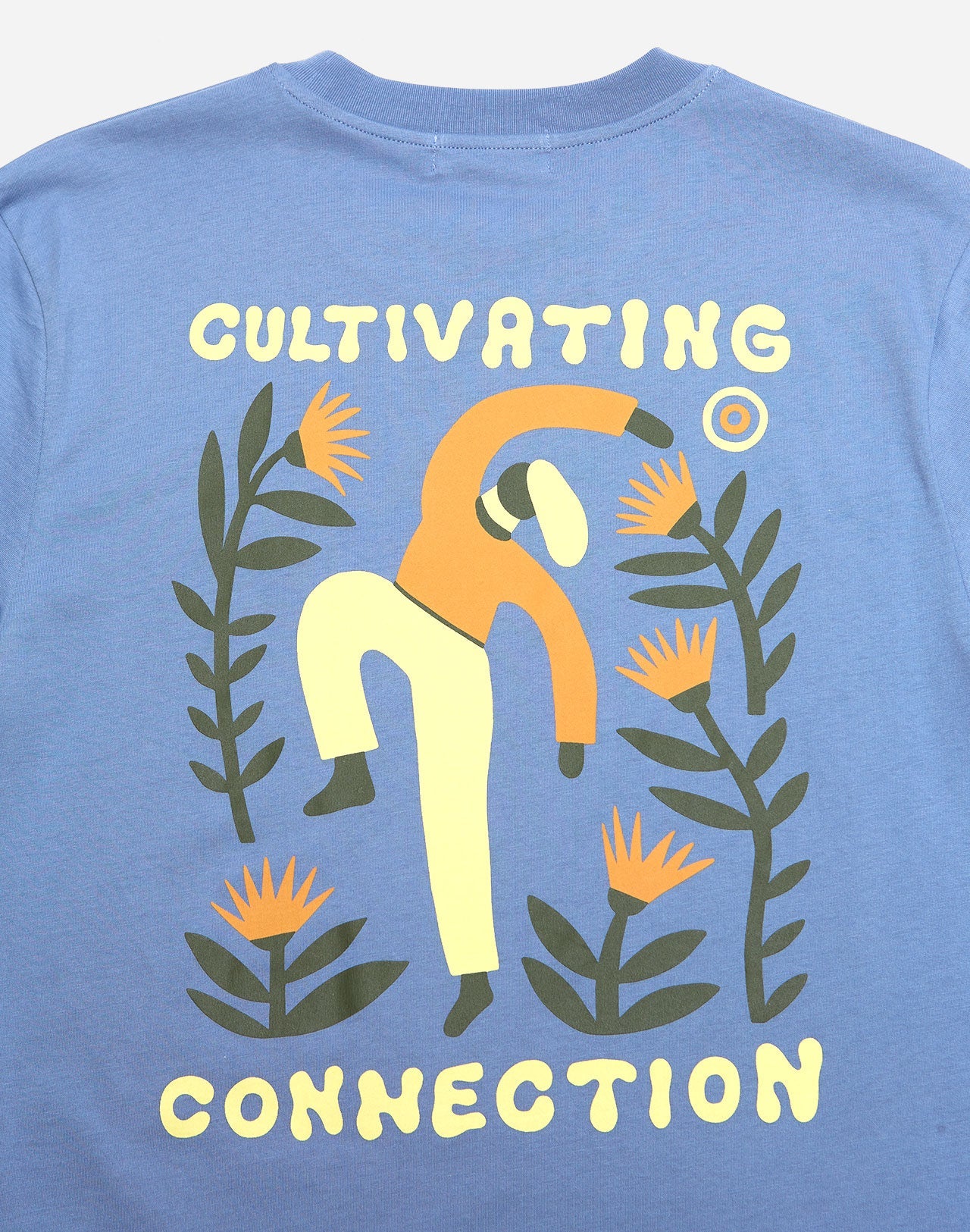 T-shirt brodé et sérigraphié en coton bio | bleu "cultivating azure"
