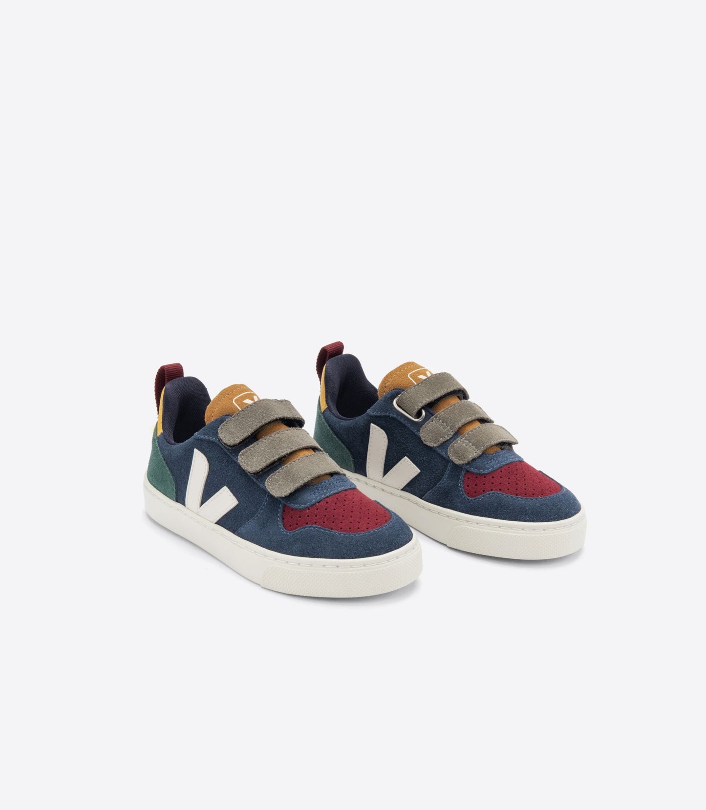 Baskets enfant en suède et cuir sans chrome | bleu "v-10 suede multico nautico"