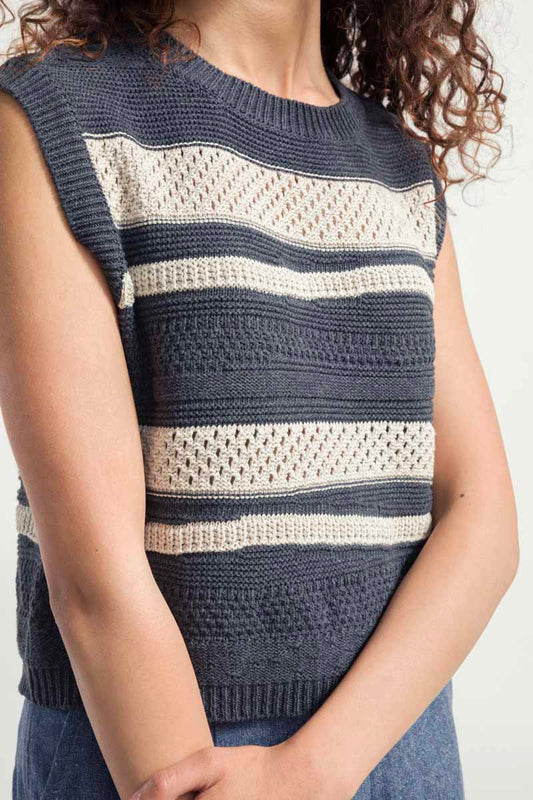 Pull sans manches en coton bio et recyclé | rayé gris "canotta cotone rigenerato cassandra"