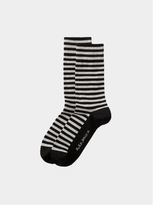 Chaussettes hautes rayées noir et gris en coton bio - Olsson Breton