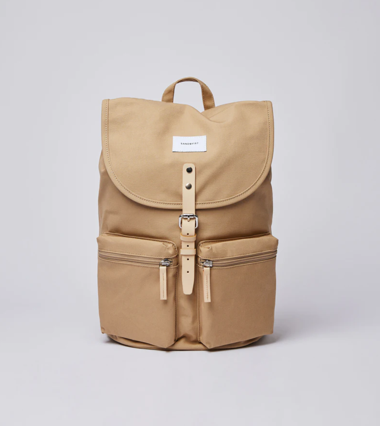 Sac à dos beige en coton bio, matière recyclée et cuir - Roald