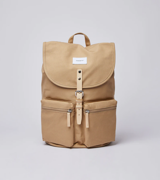 Sac à dos beige en coton bio, matière recyclée et cuir - Roald