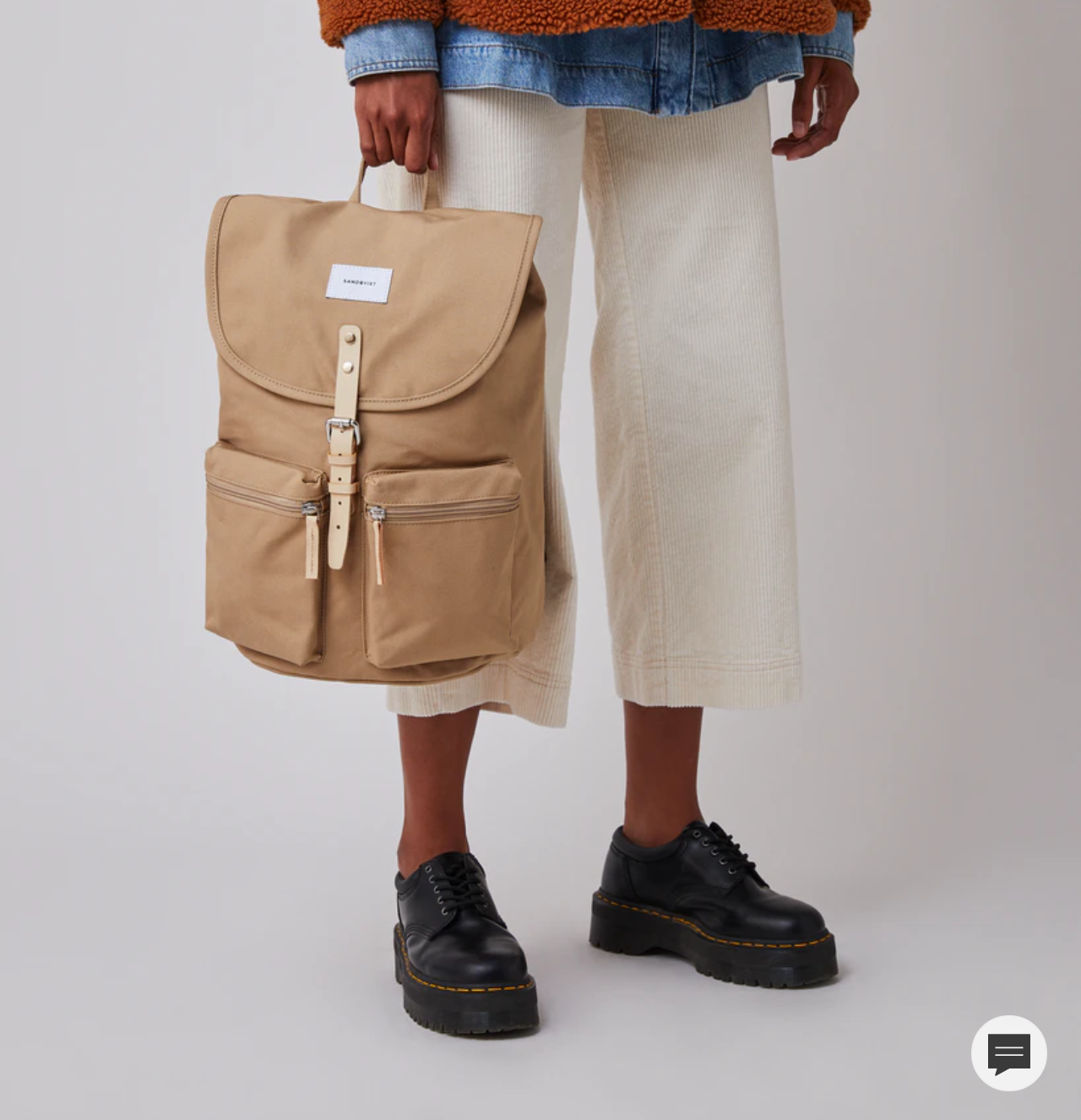Sac à dos beige en coton bio, matière recyclée et cuir - Roald