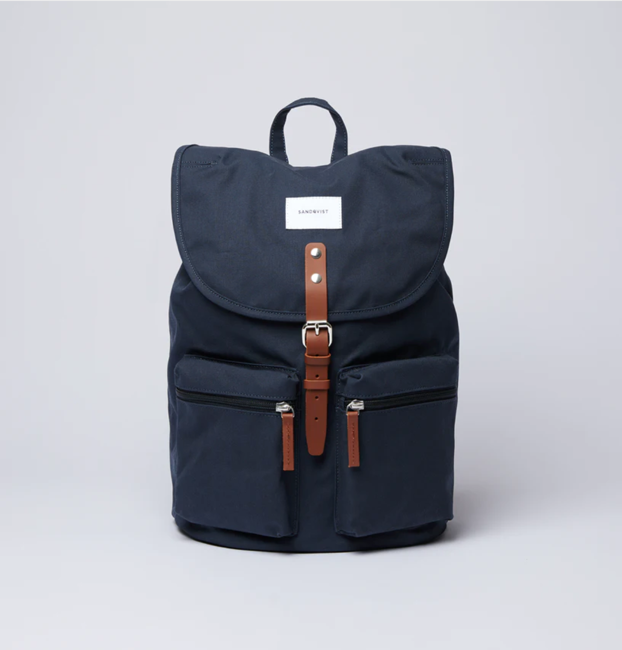 Sac à dos marine en coton bio, polyester recyclé et cuir - Roald