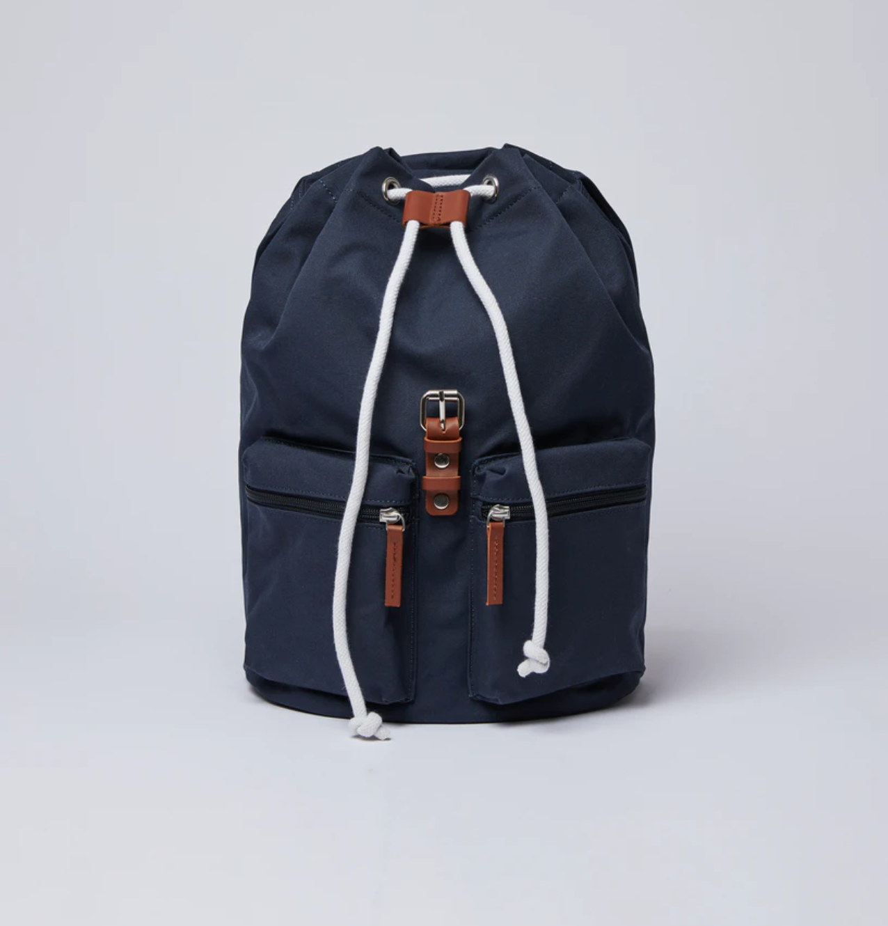 Sac à dos marine en coton bio, polyester recyclé et cuir - Roald