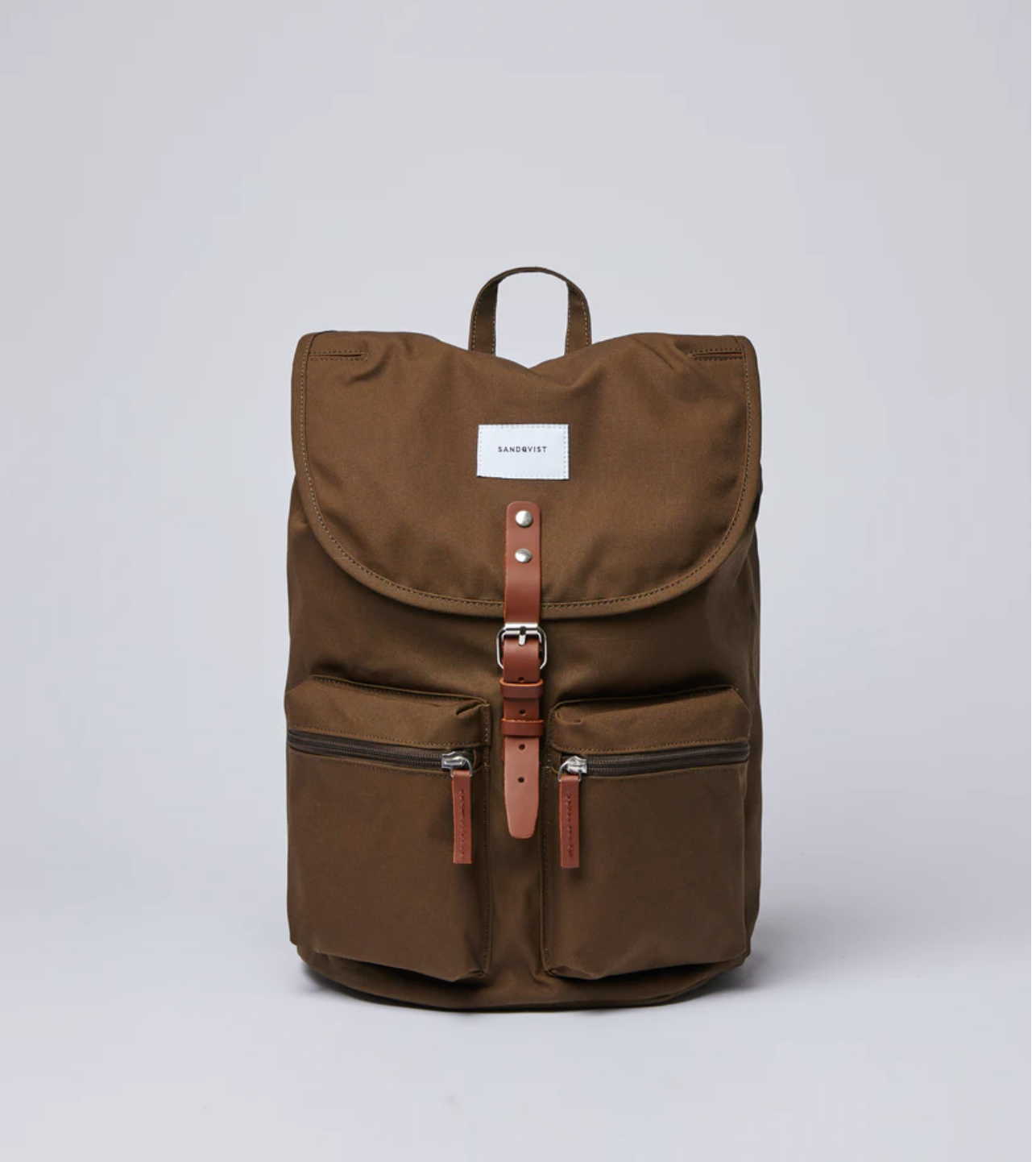 Sac à dos marron en coton bio, polyester recyclé et cuir - Roald