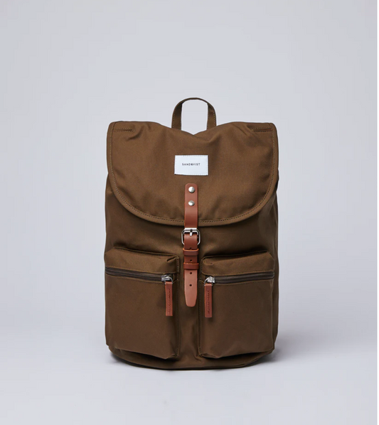 Sac à dos marron en coton bio, polyester recyclé et cuir - Roald