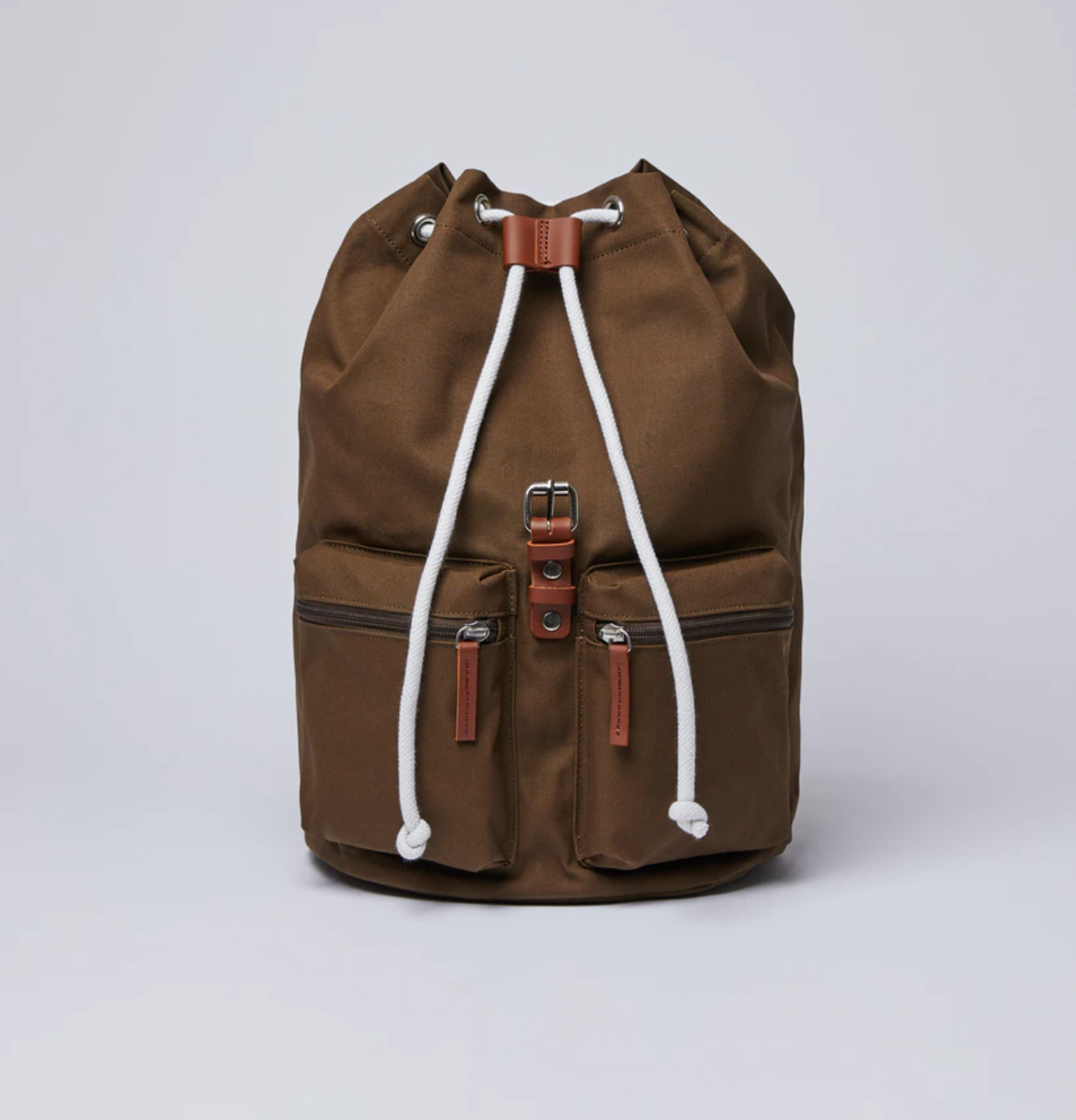Sac à dos marron en coton bio, polyester recyclé et cuir - Roald