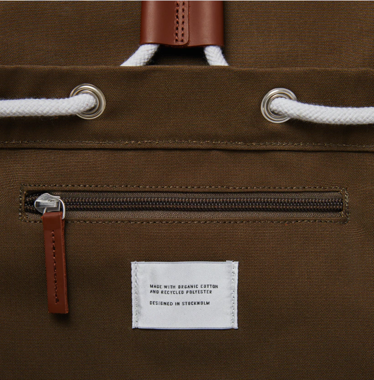 Sac à dos marron en coton bio, polyester recyclé et cuir - Roald