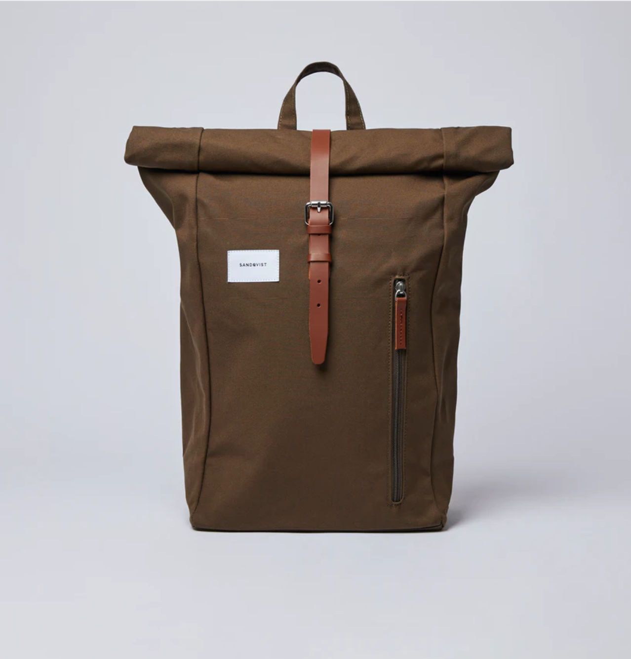 Sac à dos roll-top olive en coton bio, polyester recyclé et cuir - Dante