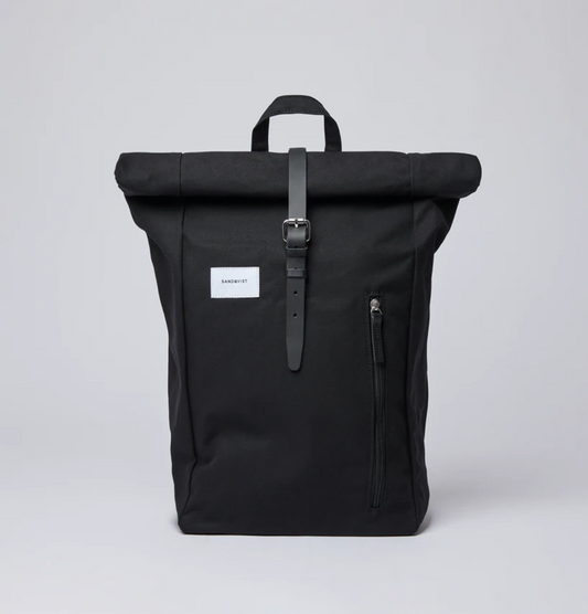 Sac à dos roll-top en coton bio et matière recyclée | noir "Dante"