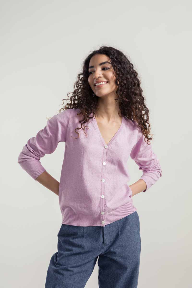 Cardigan en coton bio et recyclé | rose "cardigan donna cotone rigenerato lucia"