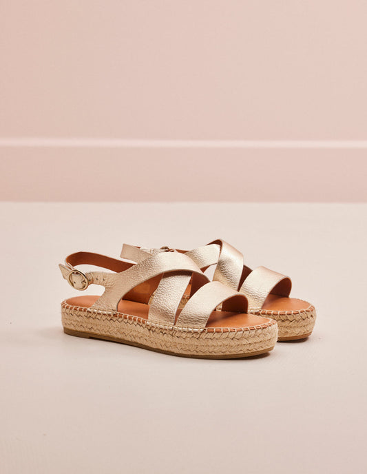 Sandales en cuir grainé | beige "chantal champagne grained leather"