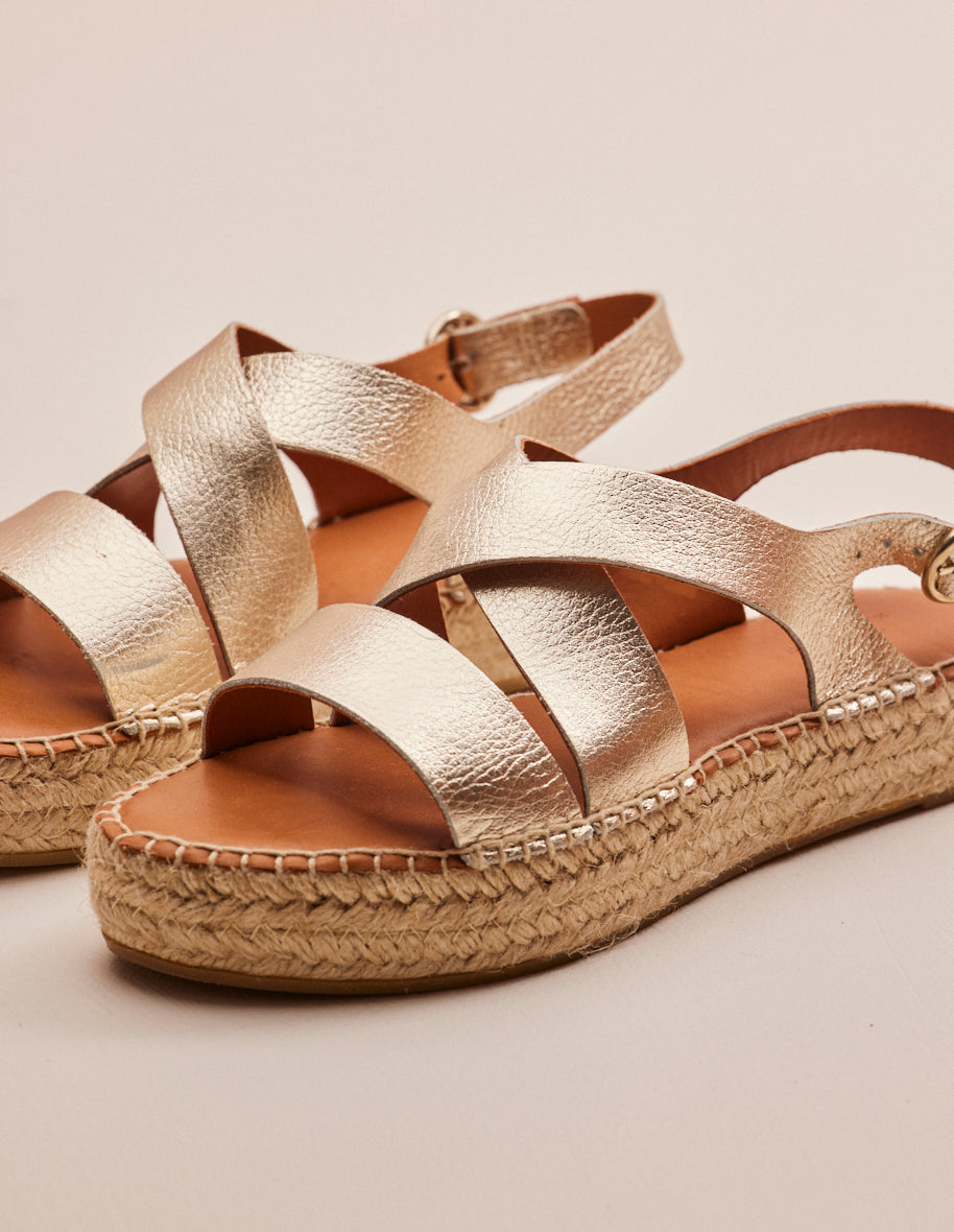 Sandales en cuir grainé | beige "chantal champagne grained leather"
