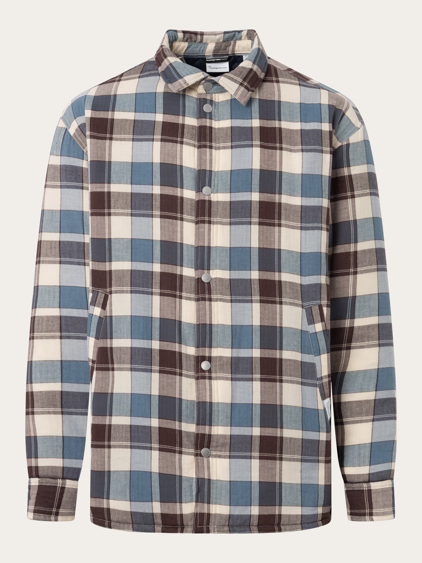 Veste matelassée en coton bio et matière recyclée | Carreaux "checked overshirt blue"