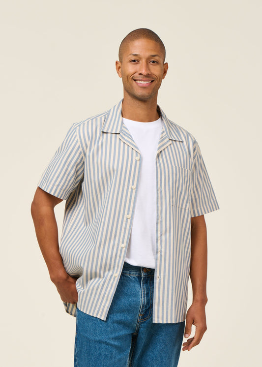 Chemise manches courtes en coton bio | rayé "blue loya shirt - blue"