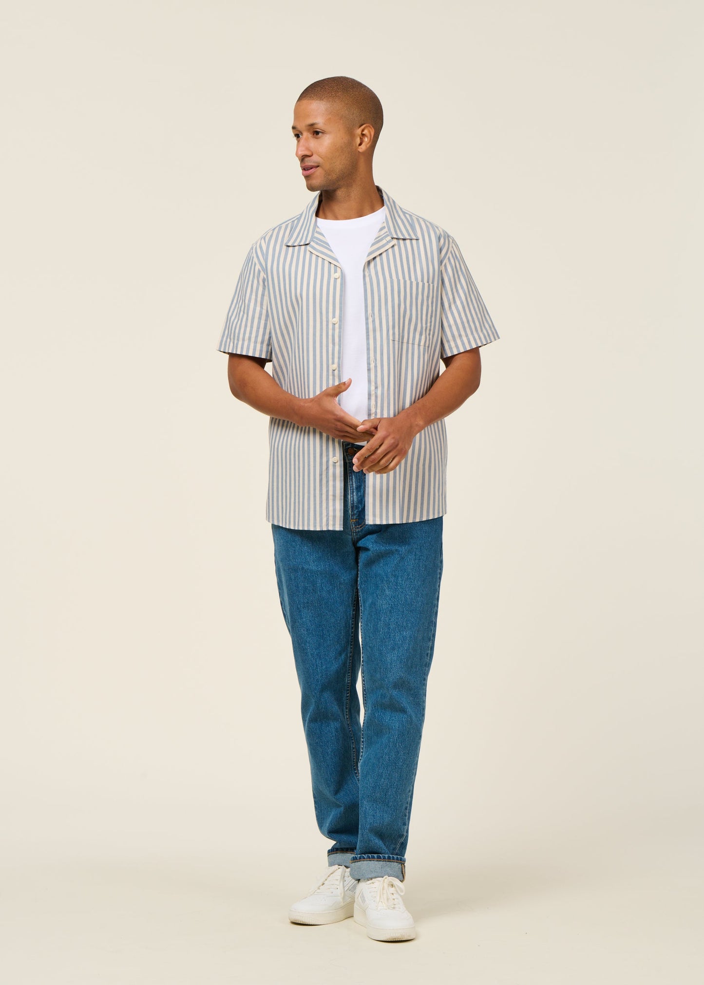 Chemise manches courtes en coton bio | rayé "blue loya shirt - blue"