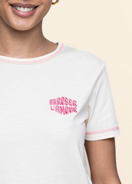 T-shirt en coton bio | écru "Choix - vanille logo rouge"