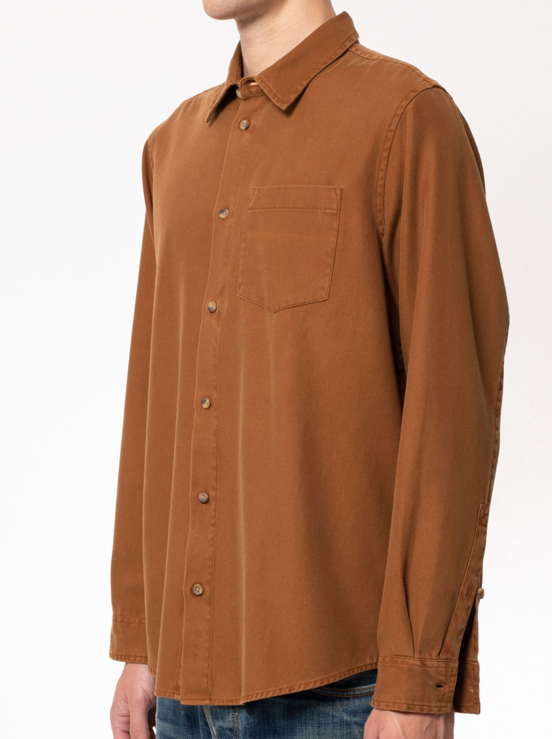 Chemise camel en coton bio et tencel - Chuck Fluid Twill cinnamon