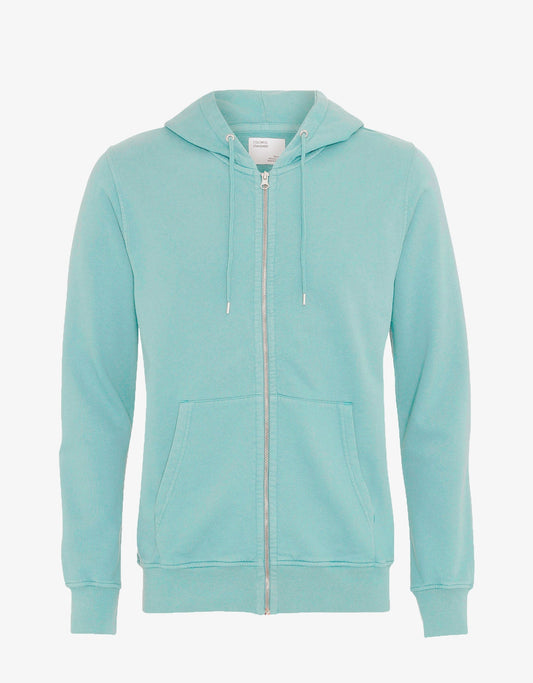 Sweat à capuche zippé bleu canard en coton bio - classic organic zip hood teal blue